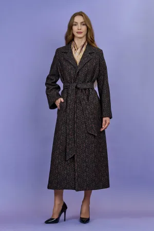 COUTURE VENICE LACE Black Mauve Belted Long Coat