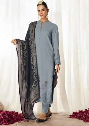 Kimora Pure Pashmina Winter Suit Dress Material with Embroidery