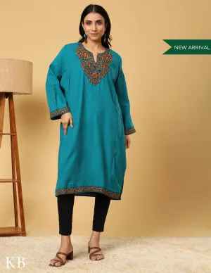 Turquoise Tranquility Sozni Embroidered Acrylic Wool Phiran